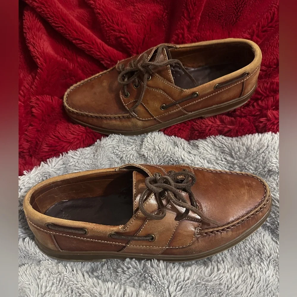 Allen Edmonds Eastport Boat Shoes Mens 8.5 Brown Leather Loafers Lace Up